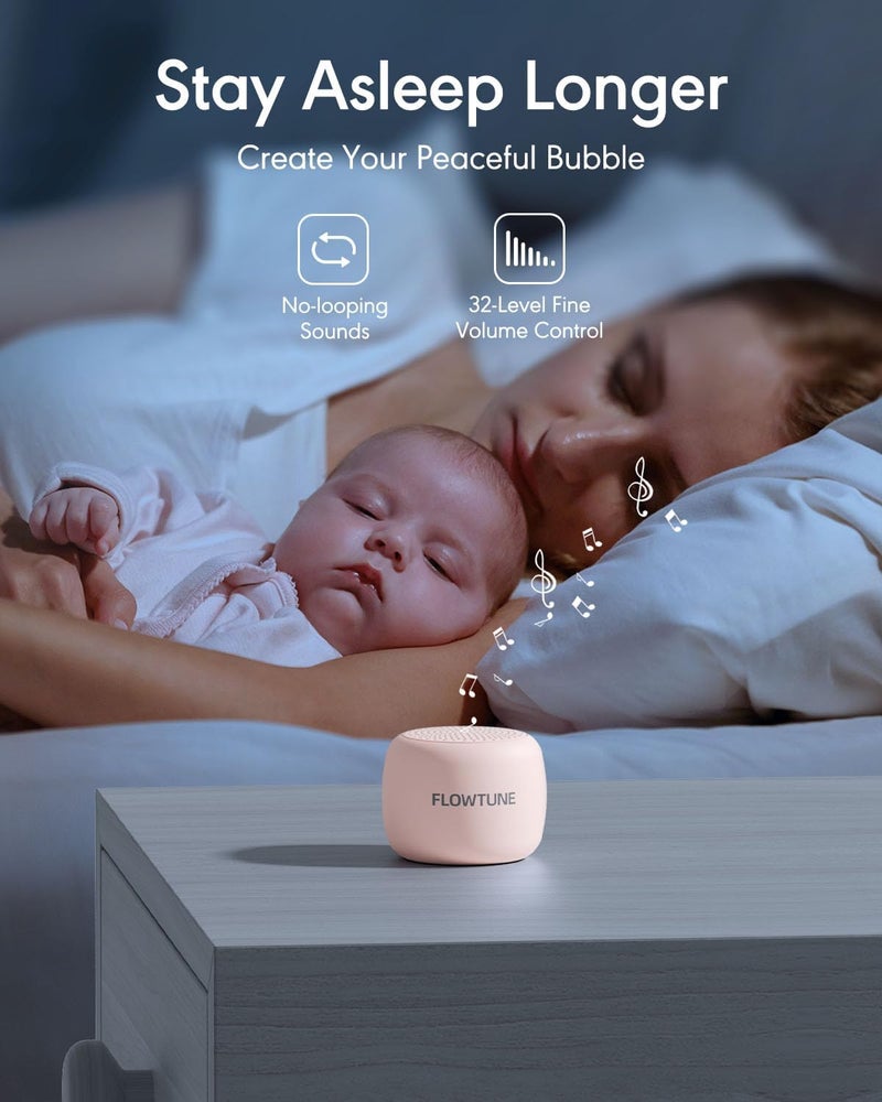 FLOWTUNE Sound Machine White Noise Machine for Baby Adults, Mini Portable Sound Machine for Travel, 6H Timer, 18 Soothing Sleep Sounds Gift (Sakura Pink) - Image 3